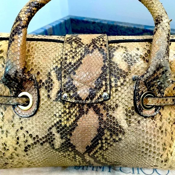 Jimmy Choo Rosalie Python-Embossed Handbag Tan Snake Print Satchel - Picture 10 of 15